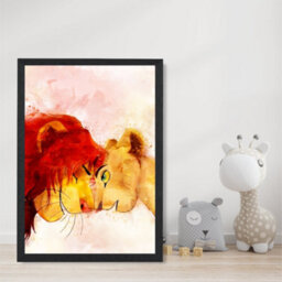 Artze Wall Art Simba And Nala Watercolour Lion King Art Print With Black Frame Size: A4 - thumbnail 2