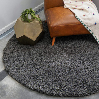 Bravich Charcoal Thick Shaggy Circle  Rug - California - 150Cm - image 1