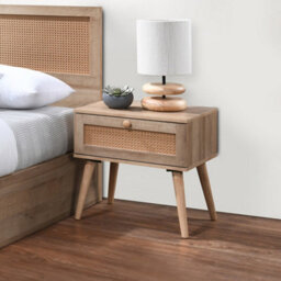French Style Frances Rattan Oak Finish Wooden 1 Drawer Bedside/nightstand
