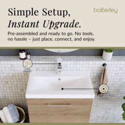 Balterley Contemporary Bathroom Floor Standing 2 Soft-Close Drawer Vanity Unit & Mid-Edge Ceramic Basin, Bleached Oak, 600 mm - thumbnail 4