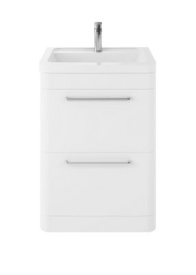 Hudson Reed Solar Floor Standing 2 Drawer Vanity Unit & Ceramic Basin, Pure White Matt, 607 X 840 X 450mm - image 1