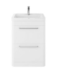 Hudson Reed Solar Floor Standing 2 Drawer Vanity Unit & Ceramic Basin, Pure White Matt, 607 X 840 X 450mm - thumbnail 4