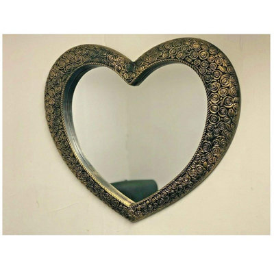 Biznest Large Gold Black Heart Mirror Antique Style
