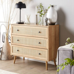 Beliani Ponca Rattan 3-Drawer Chest With Wicker Front Light Brown 90 X 79 Cm - thumbnail 2