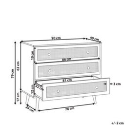 Beliani Ponca Rattan 3-Drawer Chest With Wicker Front Light Brown 90 X 79 Cm - thumbnail 4