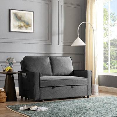 Home Detail Hugo 2 Seater Sofa Bed Pull Out Linen Fabric, Dark Grey - image 1