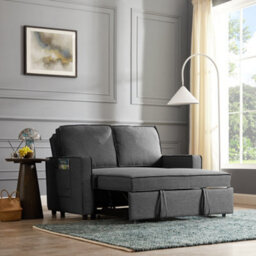 Home Detail Hugo 2 Seater Sofa Bed Pull Out Linen Fabric, Dark Grey - thumbnail 2