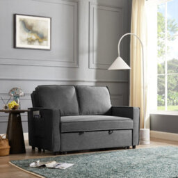 Home Detail Hugo 2 Seater Sofa Bed Pull Out Linen Fabric, Dark Grey