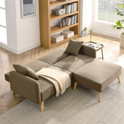 Mattress Guru Zara 2 Seater Fabric Sofa Bed, With Matching Stool, Sofa Bed For Living Room, Brown - thumbnail 3