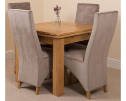 That's Furniture Richmond 90Cm - 150Cm Square Oak Extending Dining Table And 4 Chairs Dining Set With Lola Grey Fabric Chairs - thumbnail 1