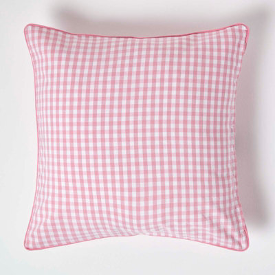 Homescapes Cotton Gingham Check Pink Cushion Cover, 60 X 60 Cm - image 1