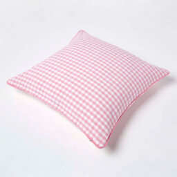Homescapes Cotton Gingham Check Pink Cushion Cover, 60 X 60 Cm - thumbnail 4