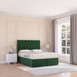 Sloomy Mayfair End Lift Ottoman Bed 5Ft With Sprung Memory Mattress - Emerald Plush & Headboard- King - thumbnail 2