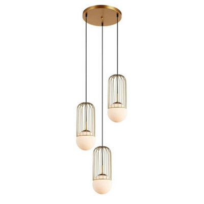 Luminosa Lighting Luminosa Modern Hanging Pendant Golden 3 Light  With Gold, White Shade, E27
