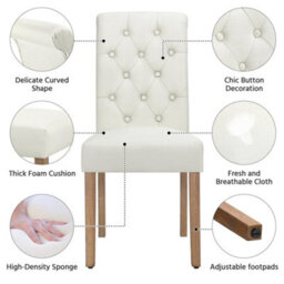 Yaheetech Set Of 2 Beige Upholstered Dining Chairs Classic Fabric Chairs With High Back - thumbnail 4
