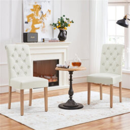 Yaheetech Set Of 2 Beige Upholstered Dining Chairs Classic Fabric Chairs With High Back