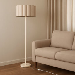 CGC Lighting Cgc Lena Cream Straight Floor Lamp With Large Cream Scalloped Lampshade - thumbnail 1