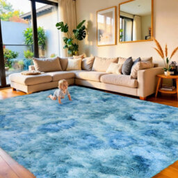 Aspire Homeware Non Slip Tie Dye Teal Shaggy Rug Soft Fluffy, Living Room And Dining Room Rug, (L)230Cm X (W)160Cm - thumbnail 1