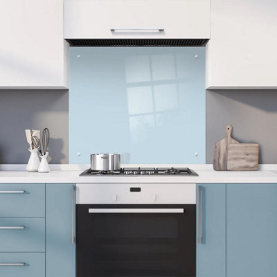 70 X 90Cm Pale Blue Glass Kitchen Splashback Splatter Screen Pre Drilled Holes Wall Hanging Fixings Included - image 1