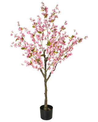 Wyld And Coco 152 Cm Artificial Cherry Blossom Tree With Cement Base, Pink Blossoms And Green Leaves, Indoor Decor - image 1