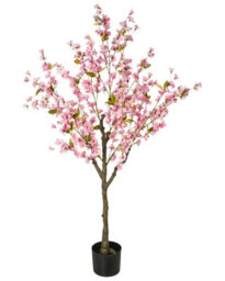 Wyld And Coco 152 Cm Artificial Cherry Blossom Tree With Cement Base, Pink Blossoms And Green Leaves, Indoor Decor - thumbnail 1
