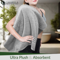 Casabella Towels 3 Pack Bath Sheets Large Bath Towel 80X140 Cm 100% Zero-Twist Cotton Highly Absorbent Towels Silver - thumbnail 9