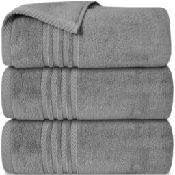 Casabella Towels 3 Pack Bath Sheets Large Bath Towel 80X140 Cm 100% Zero-Twist Cotton Highly Absorbent Towels Silver