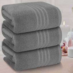 Casabella Towels 3 Pack Bath Sheets Large Bath Towel 80X140 Cm 100% Zero-Twist Cotton Highly Absorbent Towels Silver - thumbnail 2