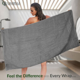 Casabella Towels 3 Pack Bath Sheets Large Bath Towel 80X140 Cm 100% Zero-Twist Cotton Highly Absorbent Towels Silver - thumbnail 5