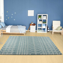 The Rugs Soft Moroccan Diamond Shaggy Rugs And Runners High Pile Duck Egg Blue And Ivory Living Room Kitchen Hallway 1050 - thumbnail 6