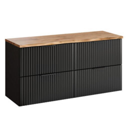 Impact Furniture Double Bathroom Vanity Unit Black Fluted Drawers 1200mm Oak Effect Countertop Modern Wall Hung Cabinet Adel - thumbnail 3