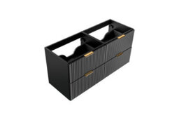 Impact Furniture Double Bathroom Vanity Unit Black Fluted Drawers 1200mm Oak Effect Countertop Modern Wall Hung Cabinet Adel - thumbnail 6