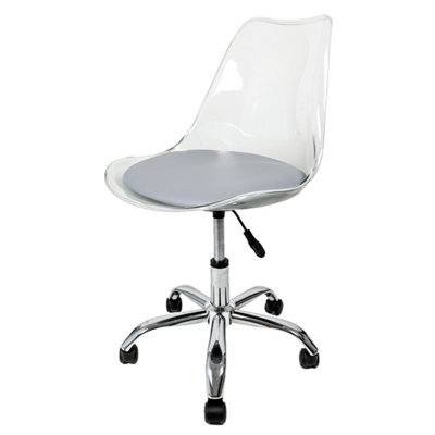 Fusion Living Soho Clear Plastic Dining Chair With Swivel Base Light Grey - image 1