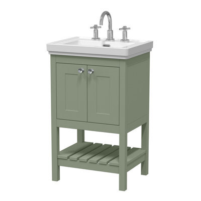Balterley Coppenhall Traditional Bathroom 1 Soft Close Drawer Floor Standing Vanity Unit Basin, Fern Green, 531mm - image 1