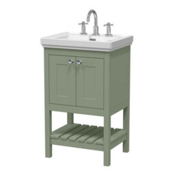 Balterley Coppenhall Traditional Bathroom 1 Soft Close Drawer Floor Standing Vanity Unit Basin, Fern Green, 531mm