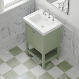 Balterley Coppenhall Traditional Bathroom 1 Soft Close Drawer Floor Standing Vanity Unit Basin, Fern Green, 531mm - thumbnail 5