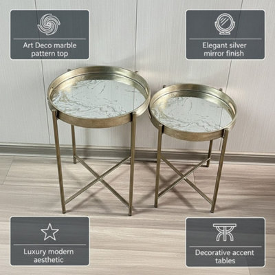 Minster 43/53Cm Round Tables (Set Of 2) - Art Deco Marble Pattern Top - L36 X W36 X H45 Cm - image 1