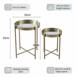 Minster 43/53Cm Round Tables (Set Of 2) - Art Deco Marble Pattern Top - L36 X W36 X H45 Cm - thumbnail 2