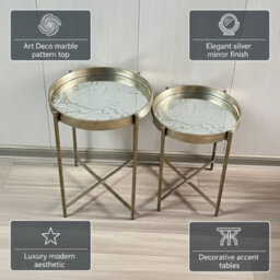 Minster 43/53Cm Round Tables (Set Of 2) - Art Deco Marble Pattern Top - L36 X W36 X H45 Cm - thumbnail 1