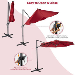 Gainoom 3M Patio Umbrella Garden Solar-Powered Cantilever Parasol Outdoor Sun Shade - thumbnail 7