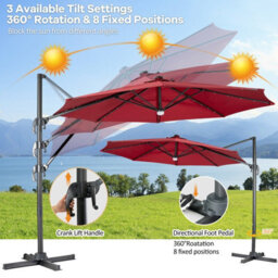 Gainoom 3M Patio Umbrella Garden Solar-Powered Cantilever Parasol Outdoor Sun Shade - thumbnail 6