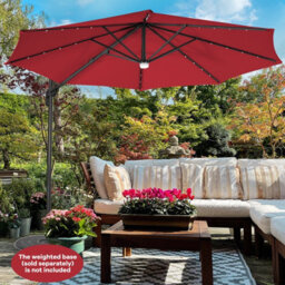 Gainoom 3M Patio Umbrella Garden Solar-Powered Cantilever Parasol Outdoor Sun Shade - thumbnail 3