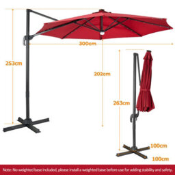 Gainoom 3M Patio Umbrella Garden Solar-Powered Cantilever Parasol Outdoor Sun Shade - thumbnail 2