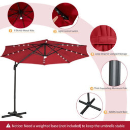 Gainoom 3M Patio Umbrella Garden Solar-Powered Cantilever Parasol Outdoor Sun Shade - thumbnail 5