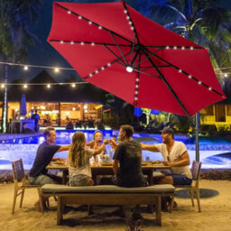 Gainoom 3M Patio Umbrella Garden Solar-Powered Cantilever Parasol Outdoor Sun Shade - thumbnail 4