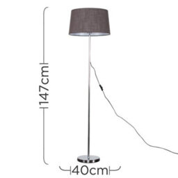 Valuelights Charles Chrome Floor Lamp With Grey Linen Shade And Bulb - thumbnail 6