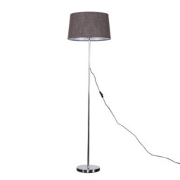 Valuelights Charles Chrome Floor Lamp With Grey Linen Shade And Bulb - thumbnail 1