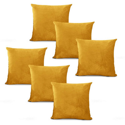 Bedlooms Yellow Plain Velvet Filled Cushions With Cover 45Cm X 45Cm - Hypoallergenic, Set Of 6