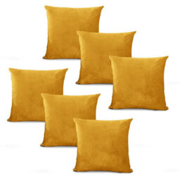 Bedlooms Yellow Plain Velvet Filled Cushions With Cover 45Cm X 45Cm - Hypoallergenic, Set Of 6