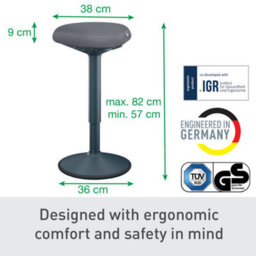 Leitz Ergo Active Standing Stool Chair Posture Comfort Seat Adjustable Furniture In Dark Grey - thumbnail 2